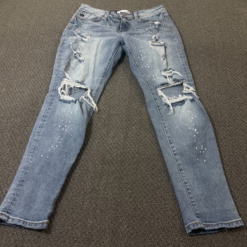Kancan Jeans Womens Size 5/26 Distressed Denim Blue Paint Splatter 5 26